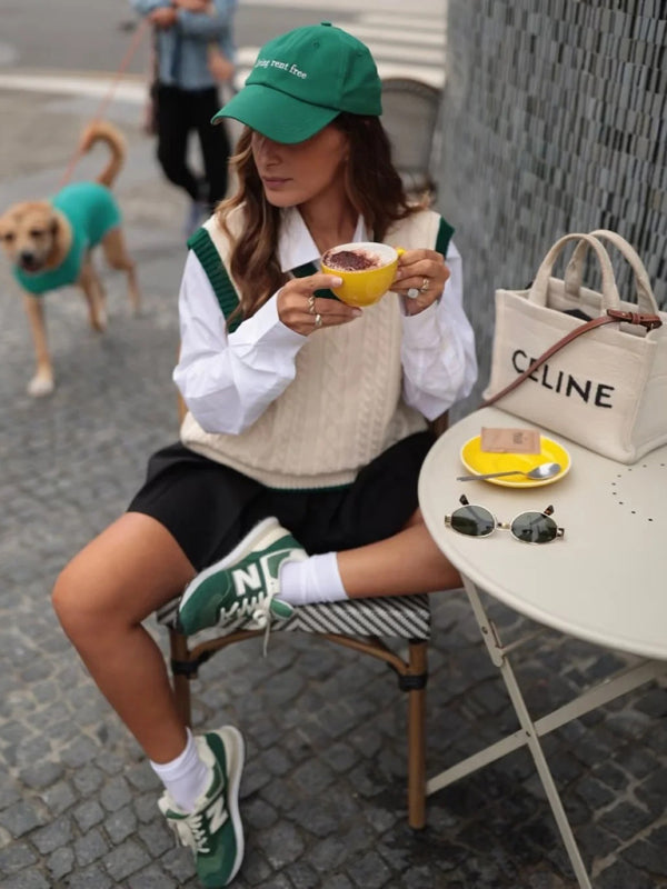 Vests - Contrast Trim Cable Knit Vest