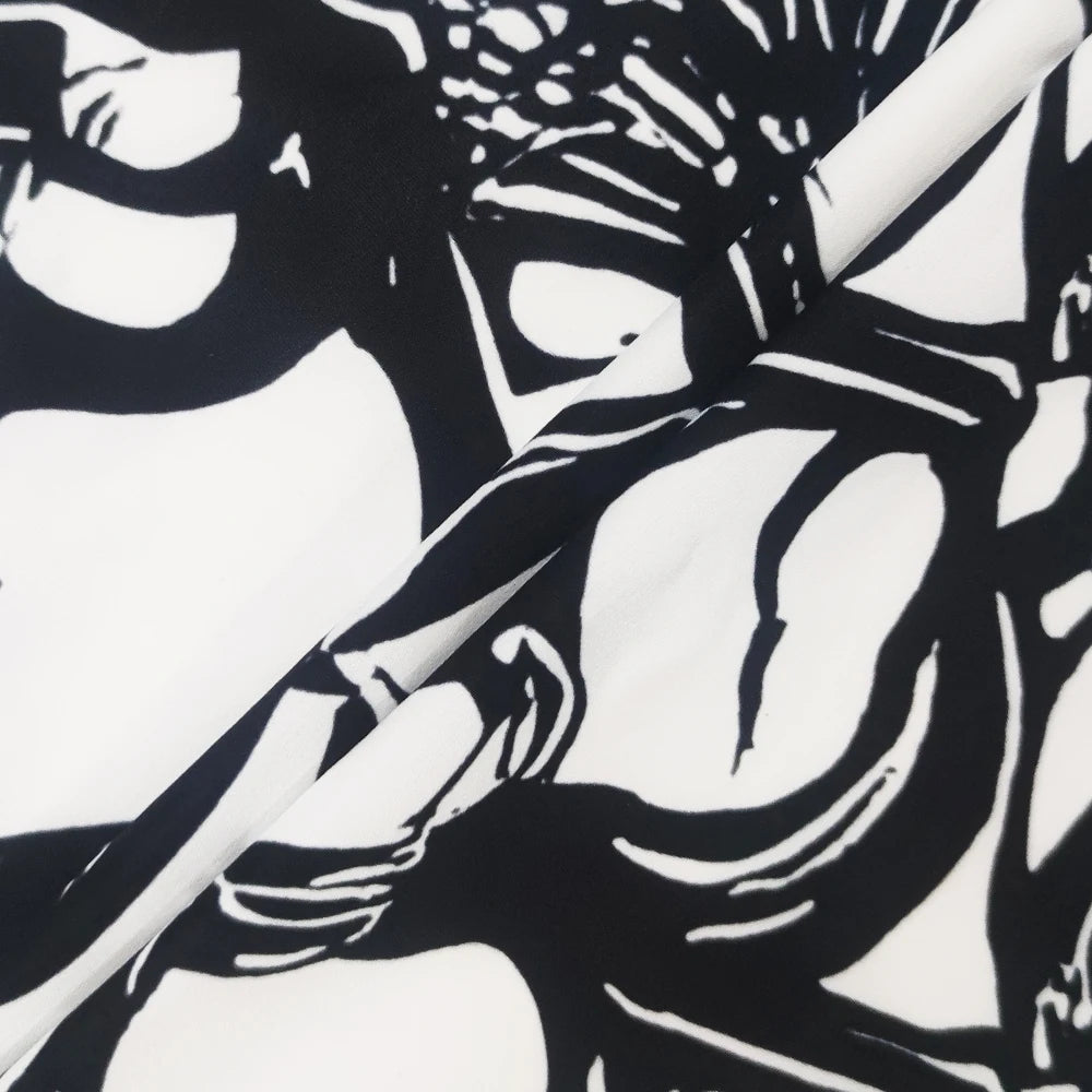 Wide-Leg Pants - Abstract Black and White Wide-leg Pants for Women