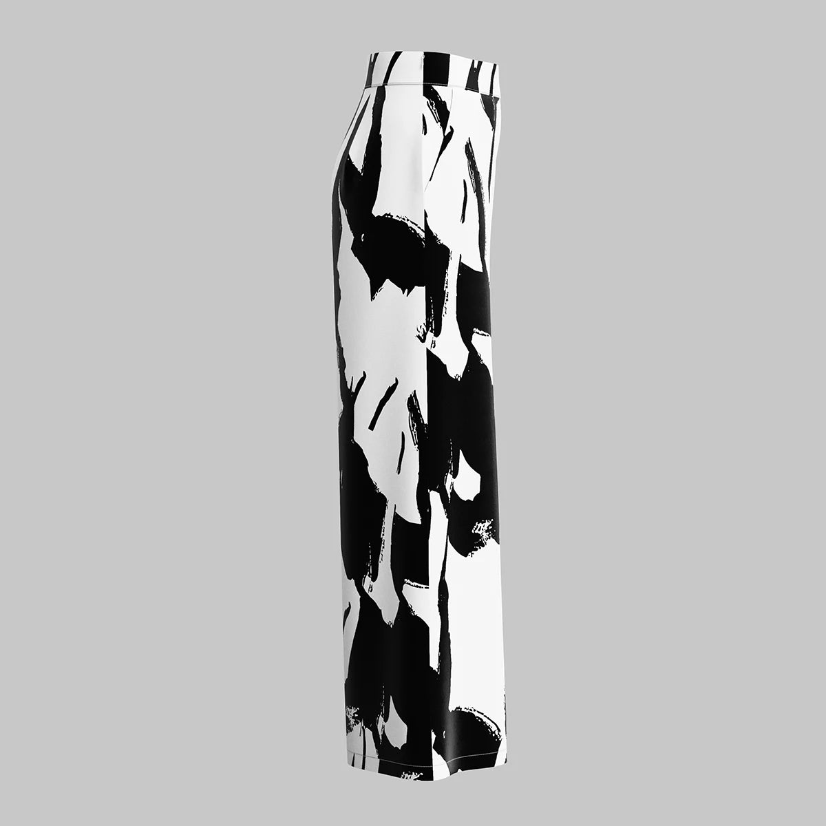 Wide-Leg Pants - Abstract Black and White Wide-leg Pants for Women