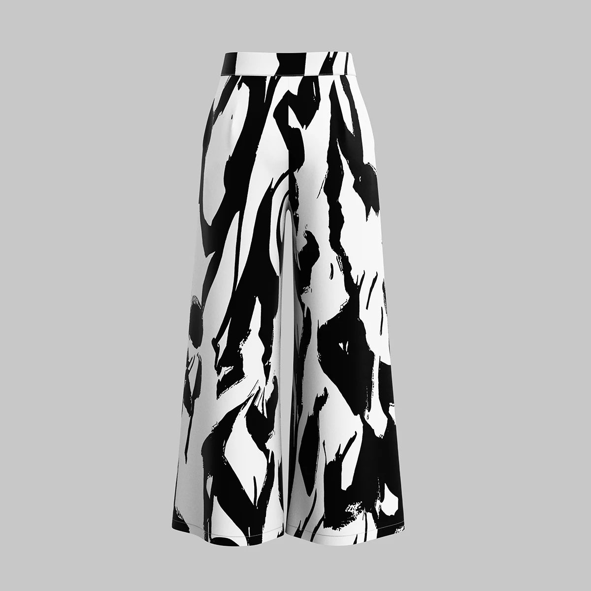 Wide-Leg Pants - Abstract Black and White Wide-leg Pants for Women