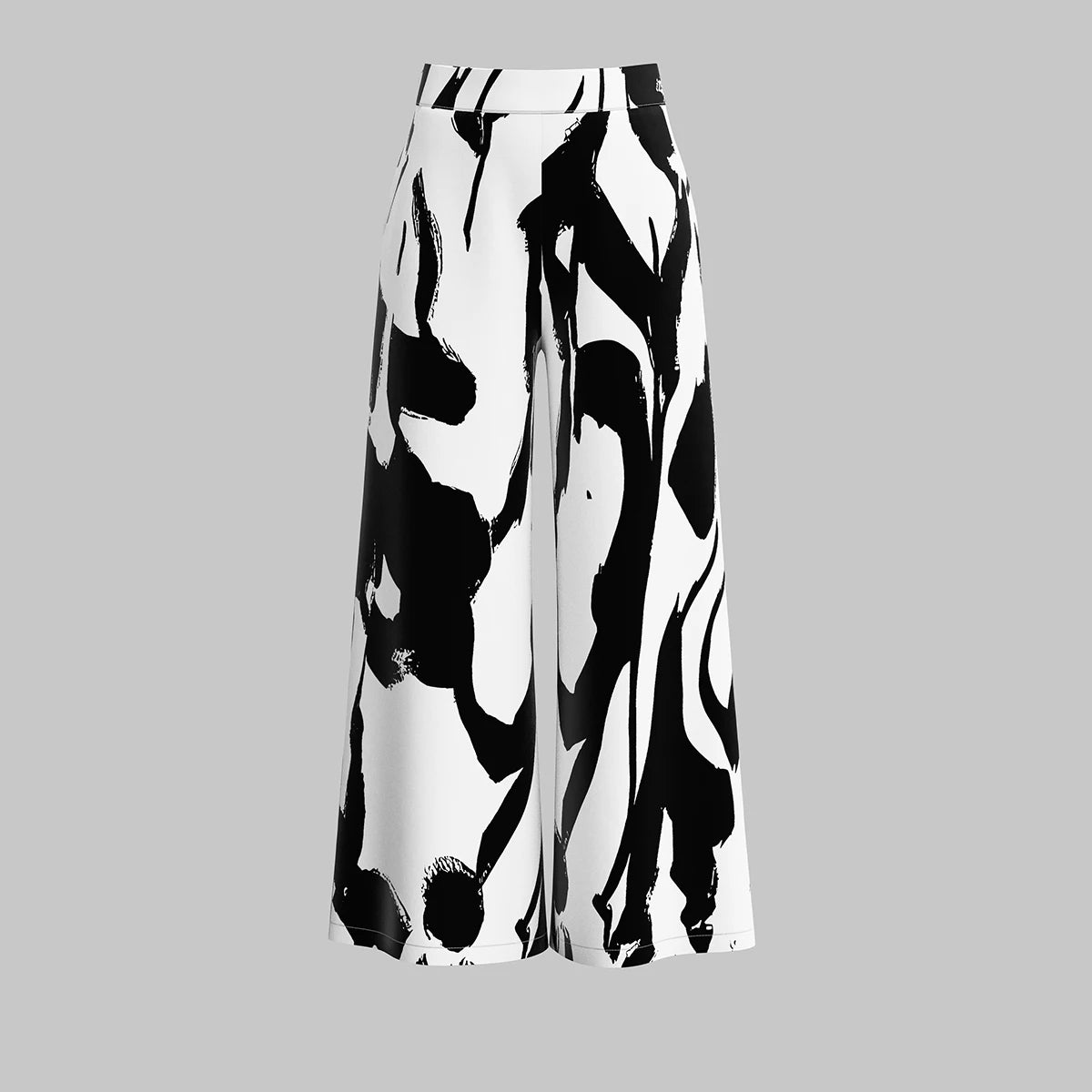 Wide-Leg Pants - Abstract Black and White Wide-leg Pants for Women