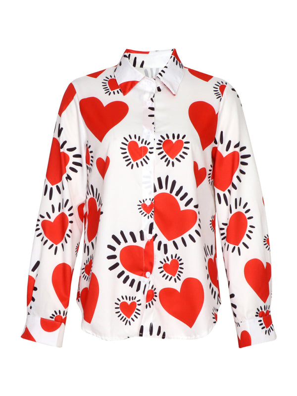 Women Shirts - Women's Love-Themed Casual Blouse