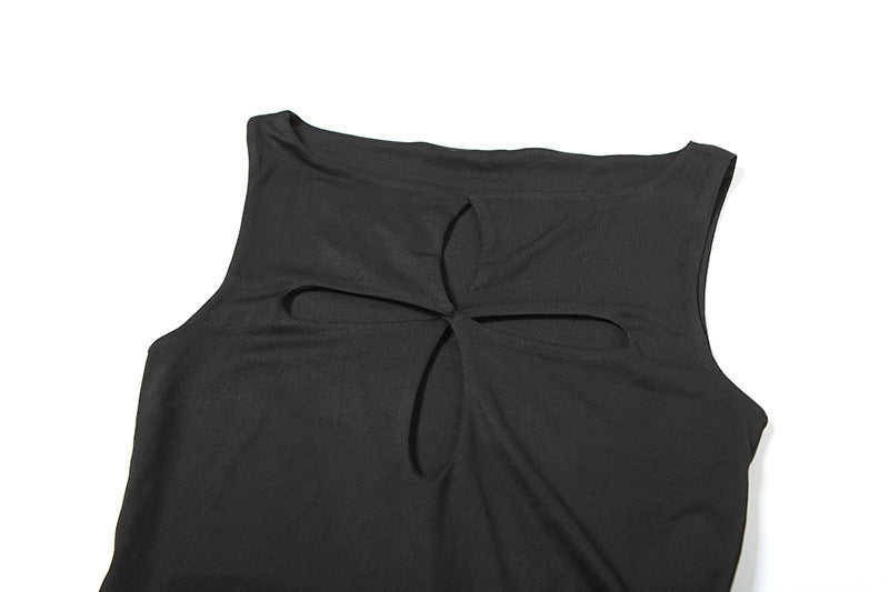 Women's Fashion Sleeveless Solid Color Hollow Design Sheath Dress