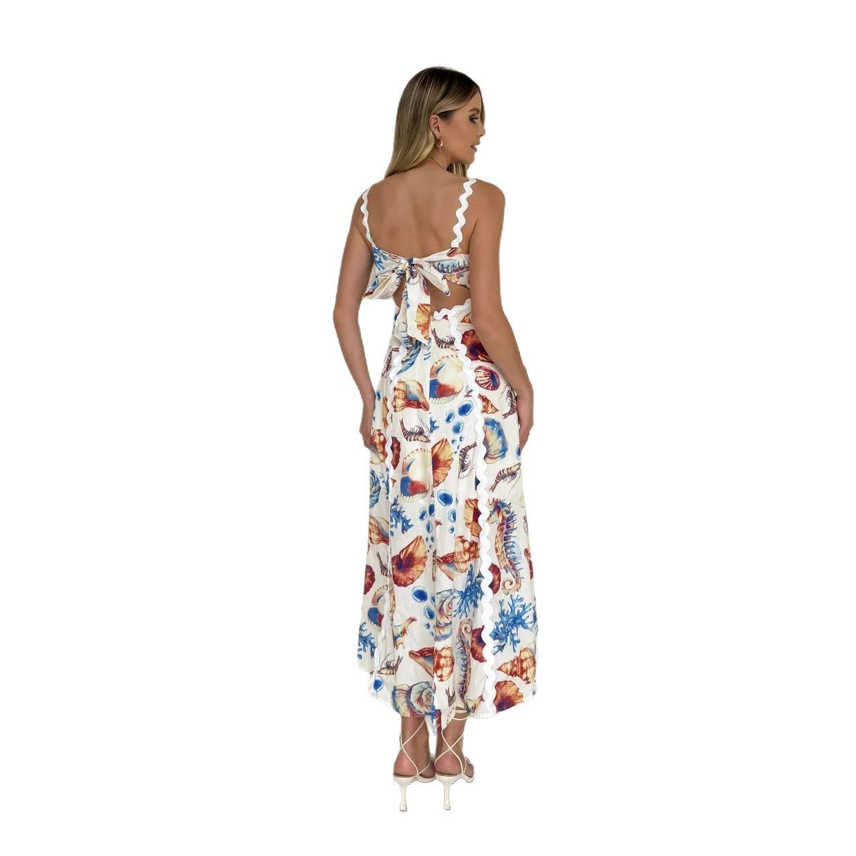 A-Line Dresses - Printed Sling Stitching Dress