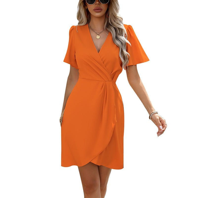 A-Line Dresses - Elegant European And American Style Dress Waist One-step Skirt Short Sleeve Polyester