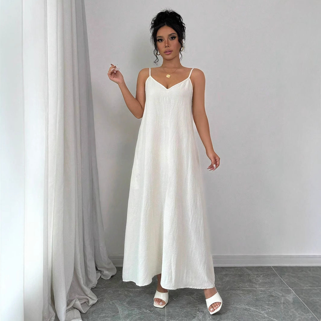 Casual Dresses - Suspenders High-grade Mid-length White Women's Dress