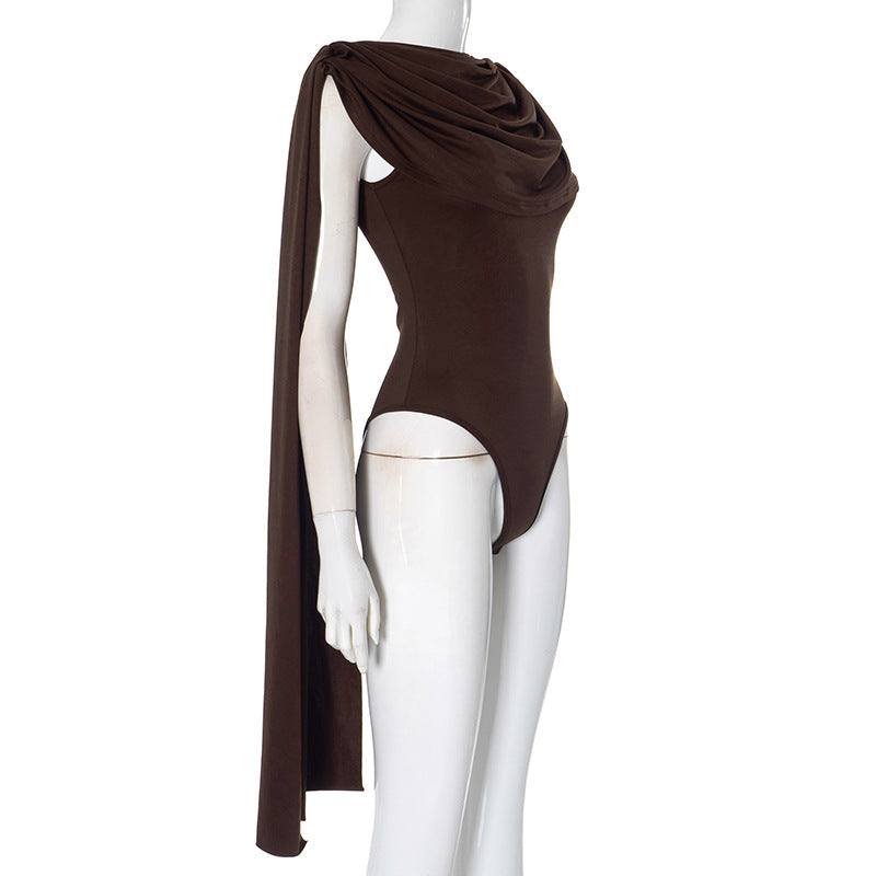 Slim Fit Swing Collar Bottoming Top Long Sleeve Jumpsuit