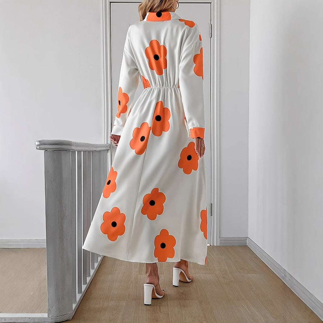 A-Line Dresses - Fashion Women's Long Sleeve Printed Lace-up Dress