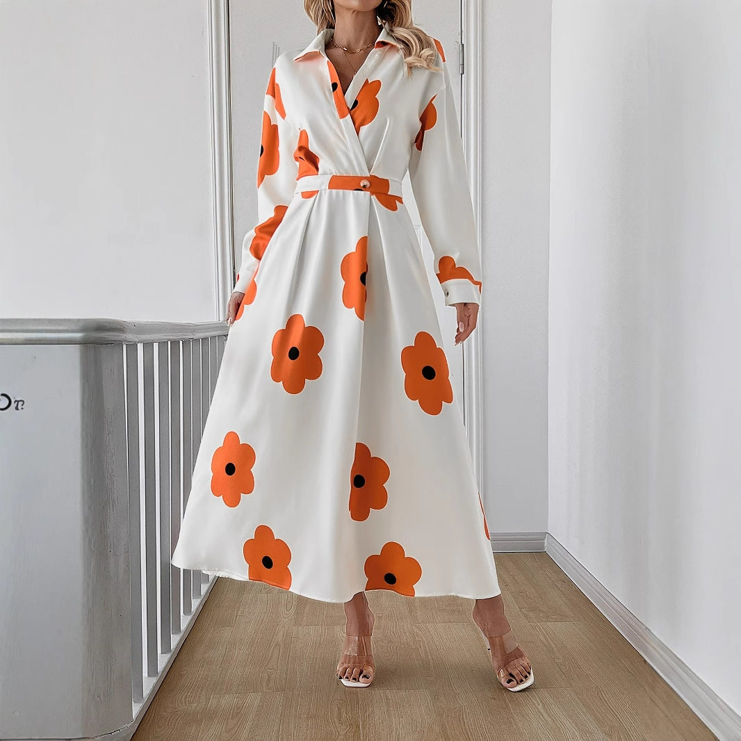 A-Line Dresses - Fashion Women's Long Sleeve Printed Lace-up Dress
