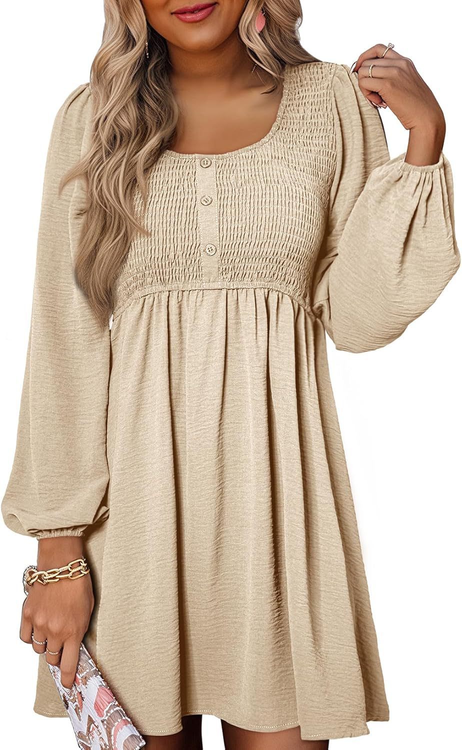 Casual Dresses - Long Sleeve High Waist A- Line Mini Dress