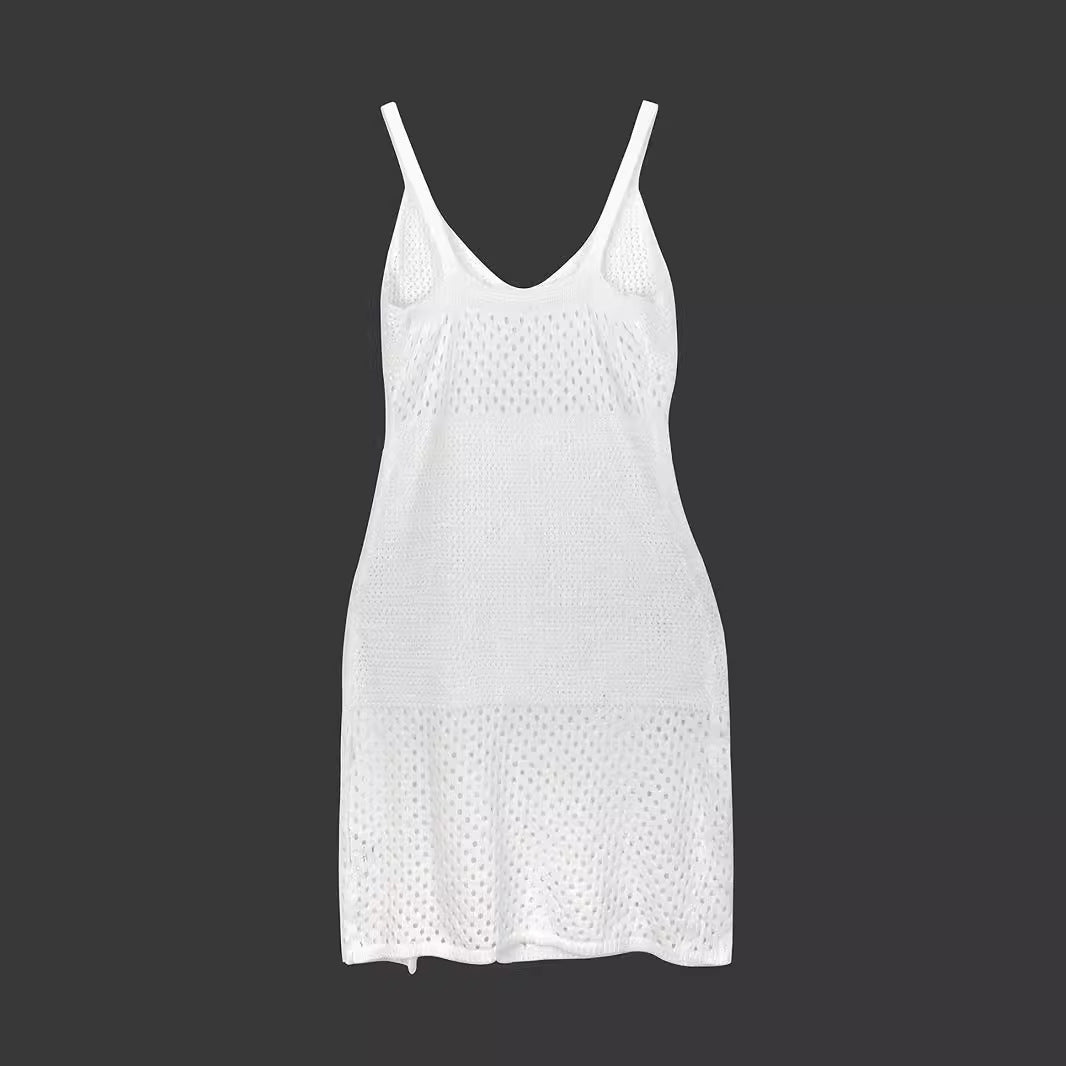 Knit Dresses - Knitted Long Hollow Sling Slit Dress