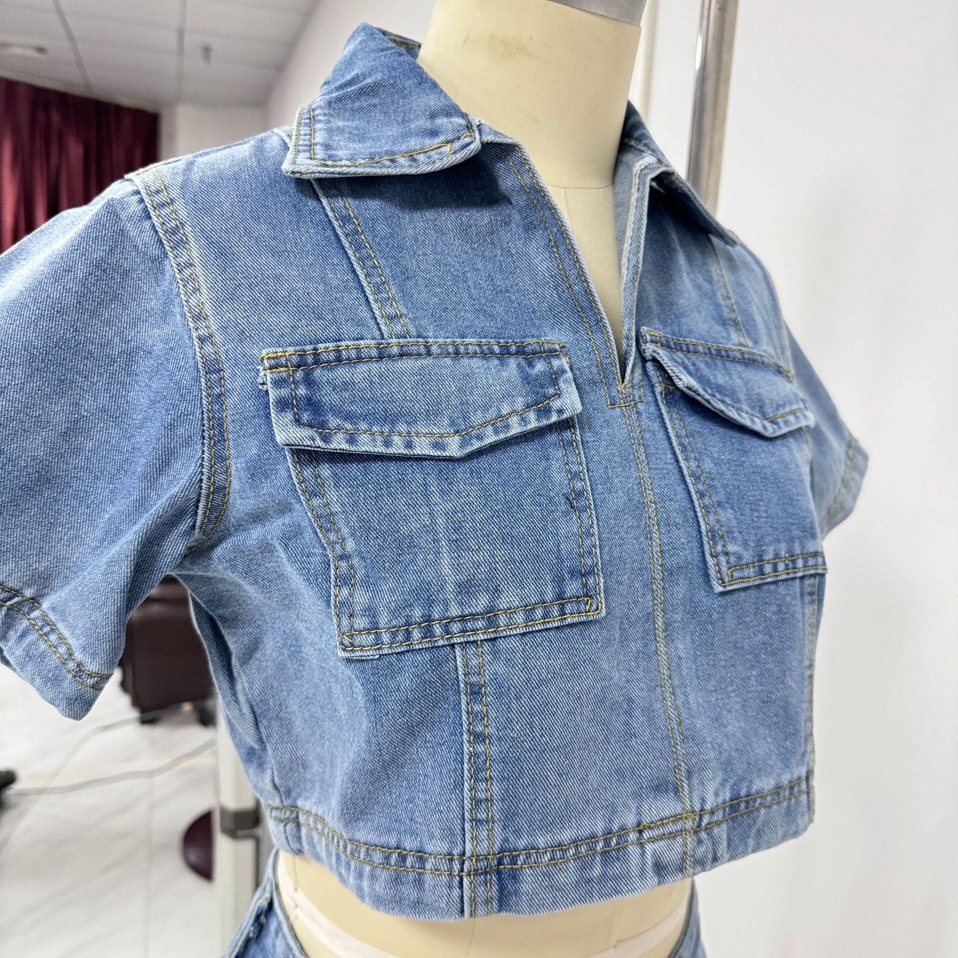 Skirt Set - Summer V-neck Short-sleeved Top Summer Women's Hot Girl High Waist Irregular