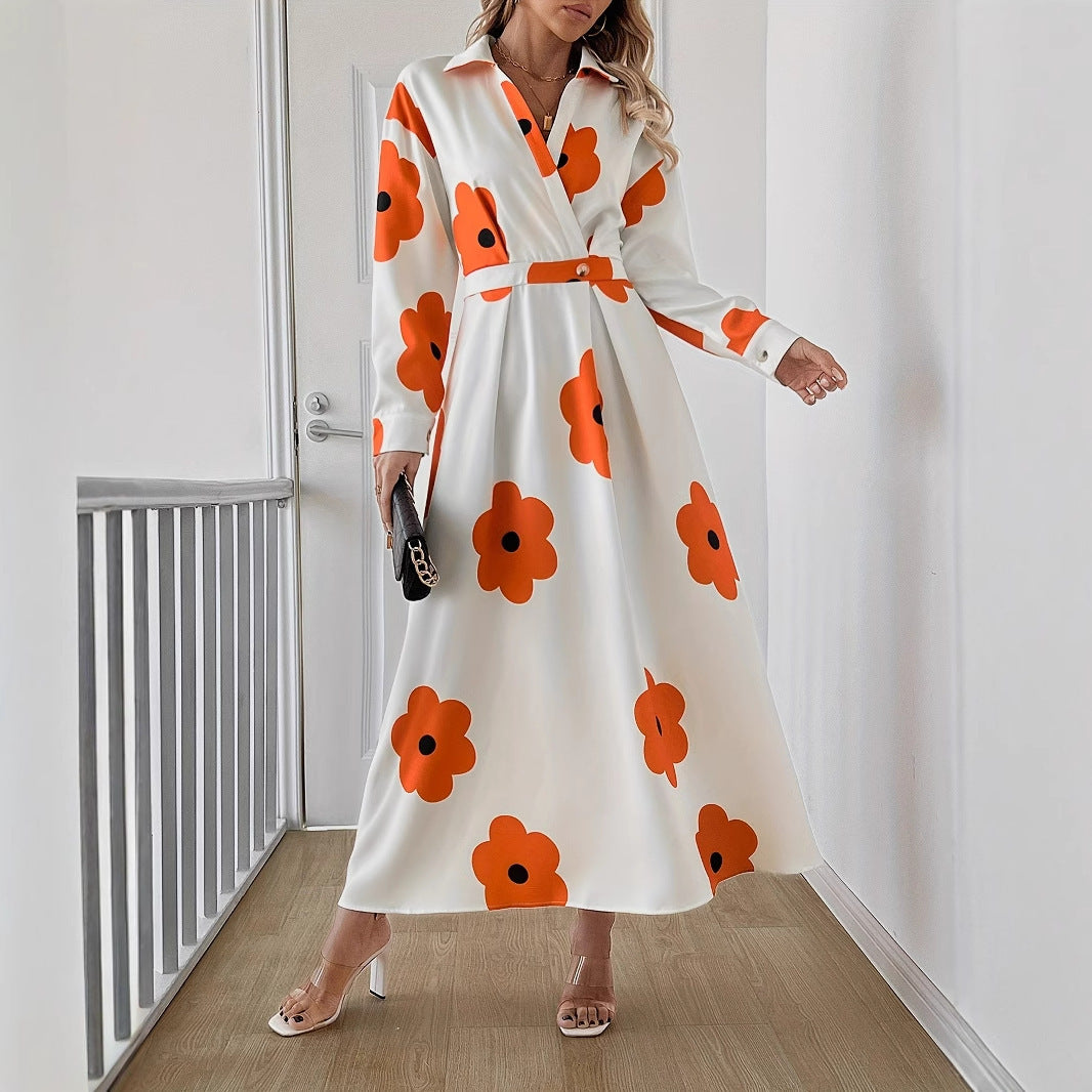 A-Line Dresses - Fashion Women's Long Sleeve Printed Lace-up Dress