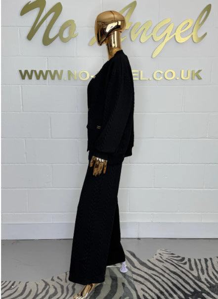 Women's Plain Buckle Pocket Suit 2-piece Set