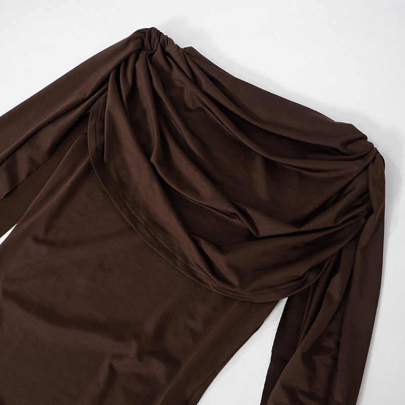 Slim Fit Swing Collar Bottoming Top Long Sleeve Jumpsuit