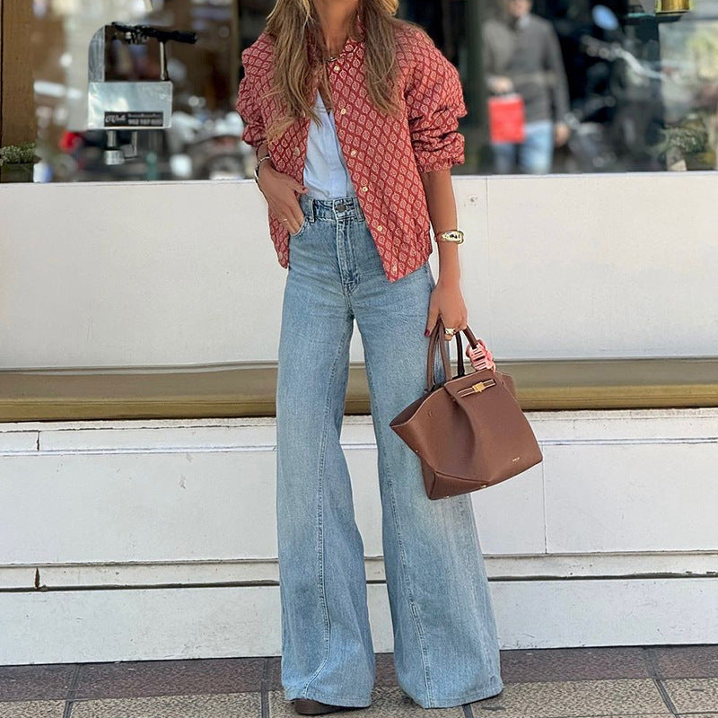 Jackets - Temperament Printed Long Sleeve Top Coat