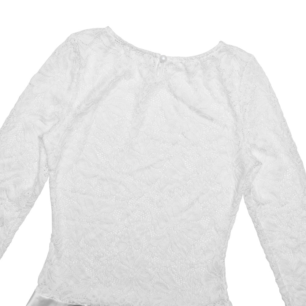 Clubbing Dresses - Lace Round Neck Hollow Out Slim-fitting Patchwork Dress