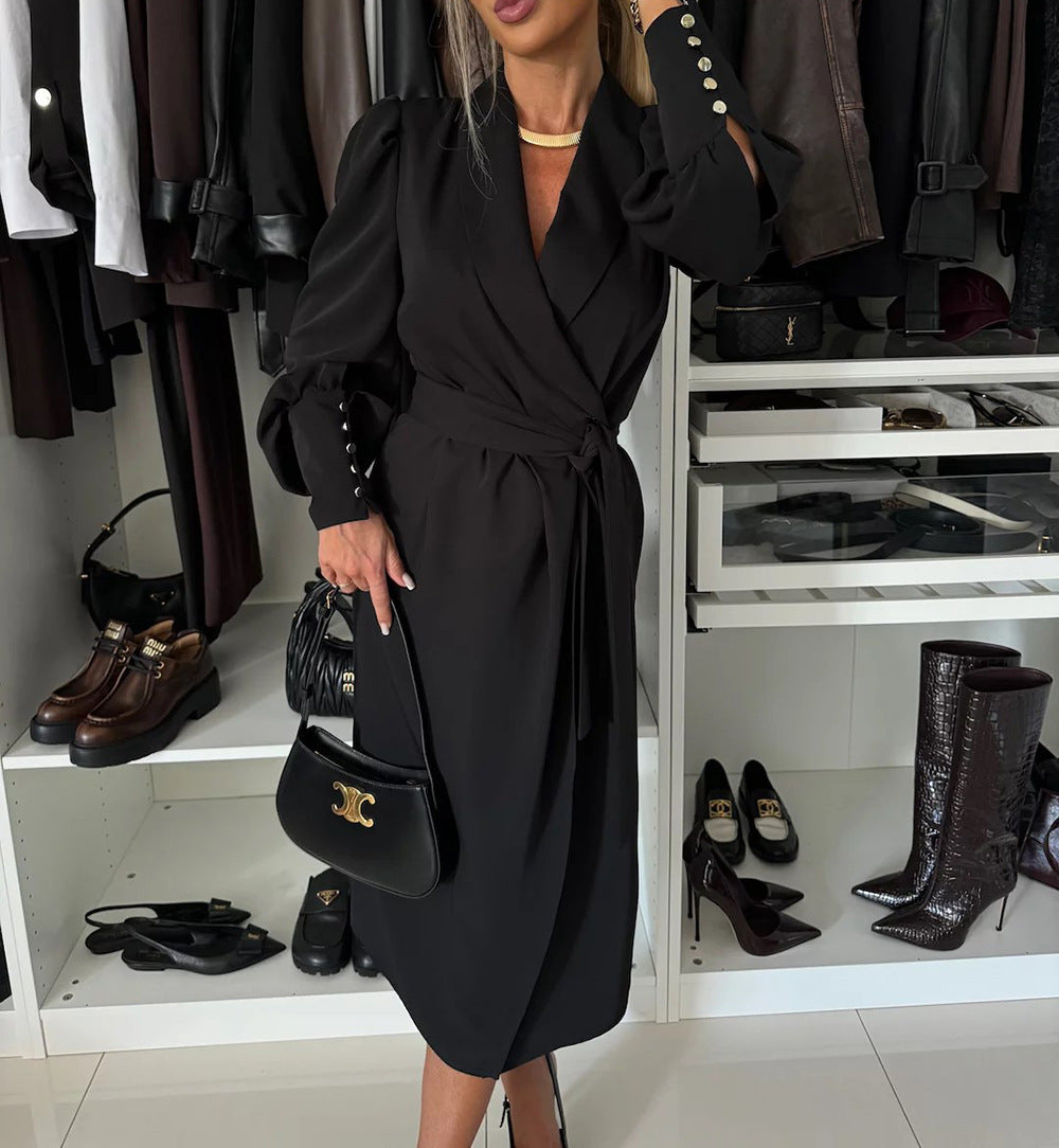 Wrap Dresses - Long Sleeve Commuter Office Dress Women