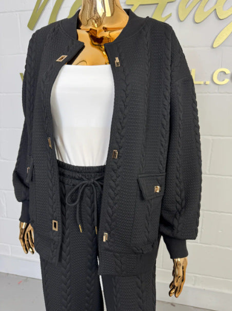 Women's Plain Buckle Pocket Suit 2-piece Set