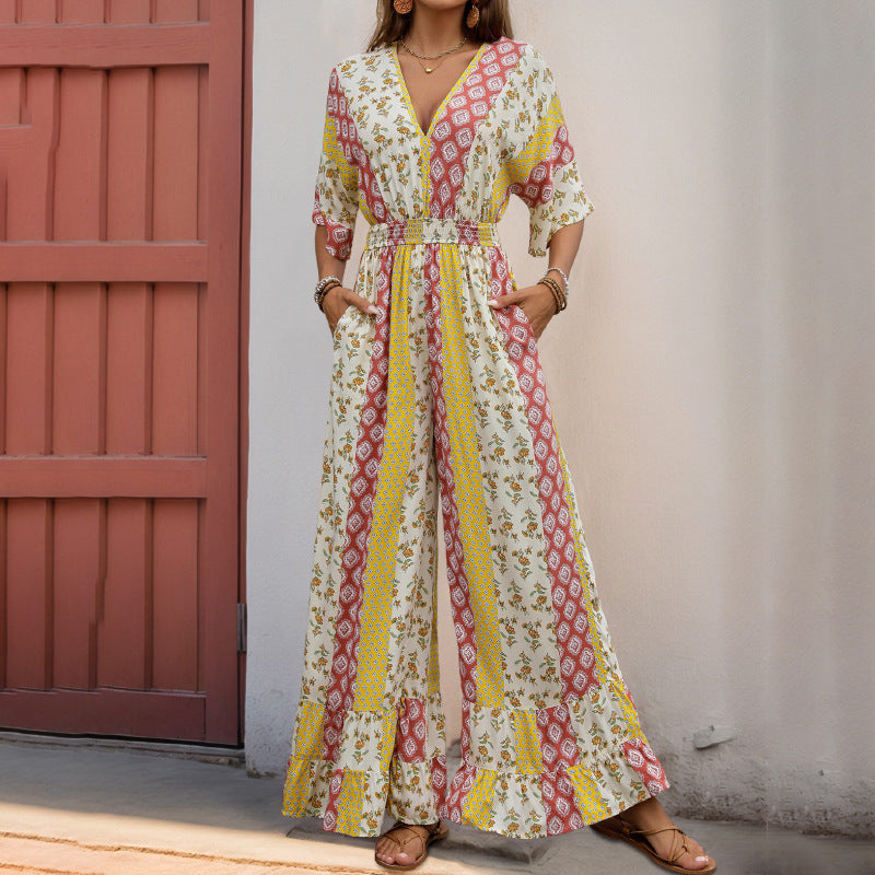 Jumpsuits - Summer New Bohemian Style Printed Retro Style High Waist One-piece Trousers For Women
