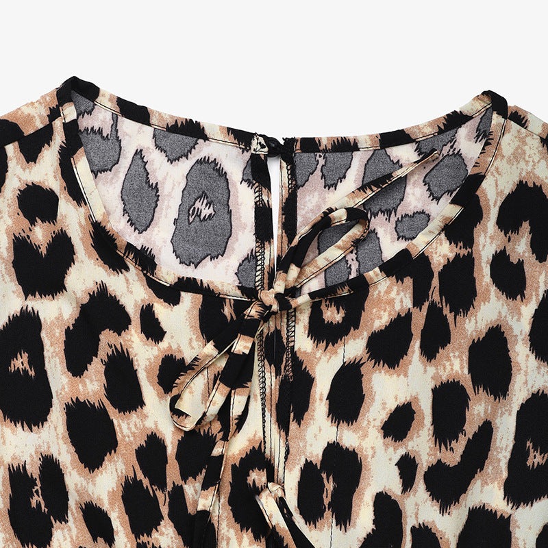 Jumpsuits - European And American Jumpsuit Tied High Waist Leopard Print One-piece Trousers