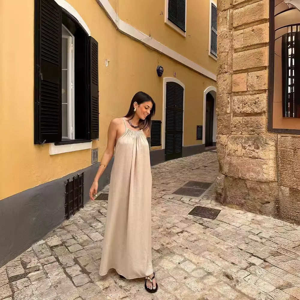 Vacation Dresses - Beaded Halterneck With Suspenders Dress