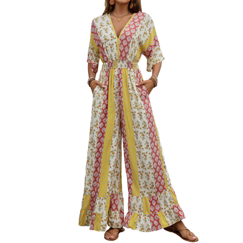 Jumpsuits - Summer New Bohemian Style Printed Retro Style High Waist One-piece Trousers For Women