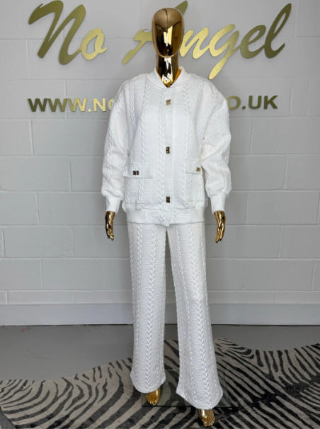 Pants Set - Women's Plain Buckle Pocket Suit 2-piece Set