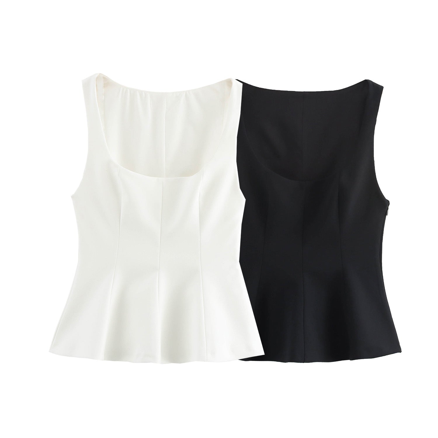 Cami Tops - Pleated Slim-fit Square Collar Sleeveless Small Top