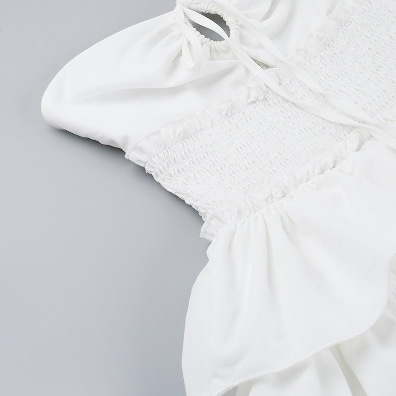 Tube Mini Dresses - Tube Top Hollow-out Cinched White Cake Dress Female Dress