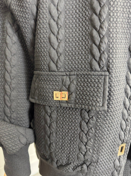 Women's Plain Buckle Pocket Suit 2-piece Set