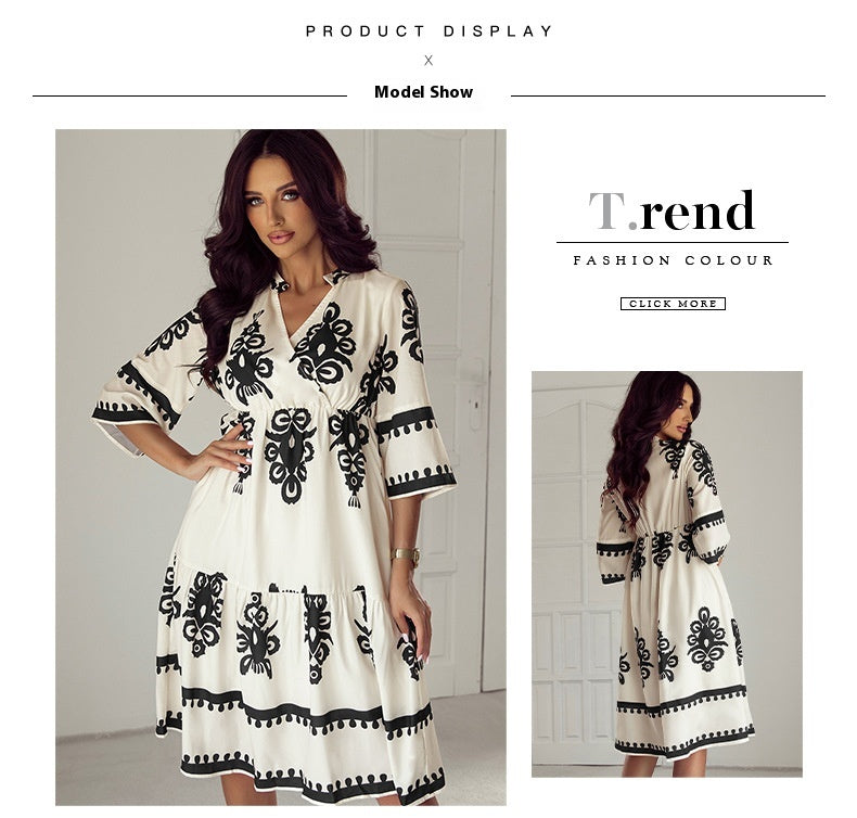 Casual Dresses - Women's Robe Fashion Printed Elegant Lace-up Dress