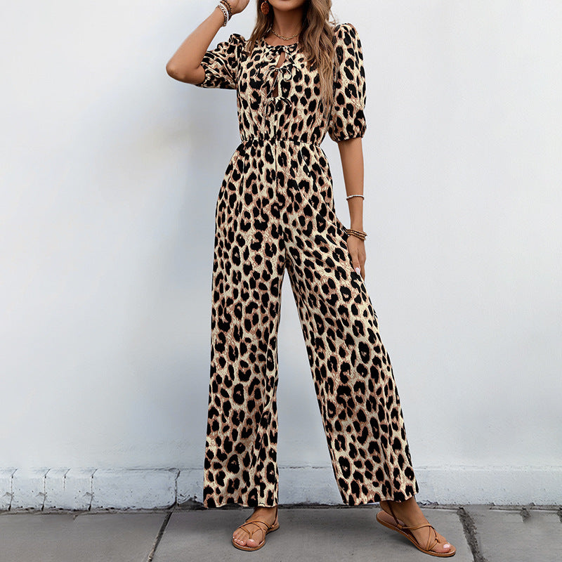 Jumpsuits - European And American Jumpsuit Tied High Waist Leopard Print One-piece Trousers