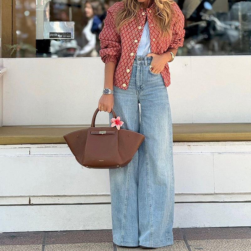 Jackets - Temperament Printed Long Sleeve Top Coat