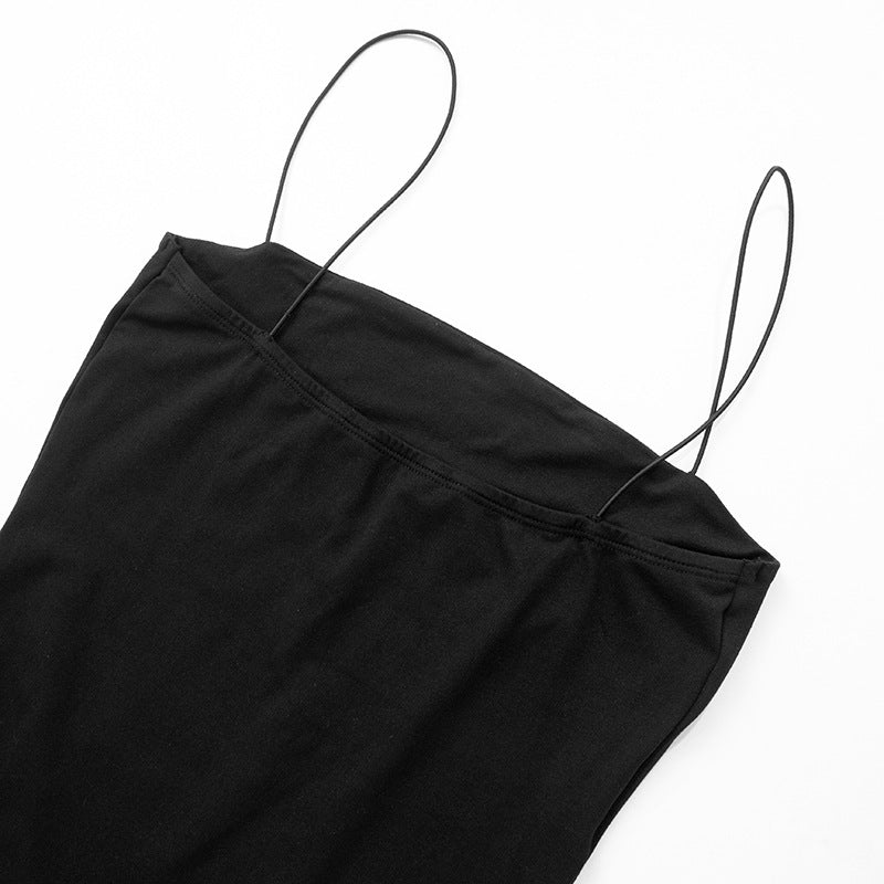 Drop Waist Dresses - Women's Solid Color Sleeveless Strap Stitching Short Dress