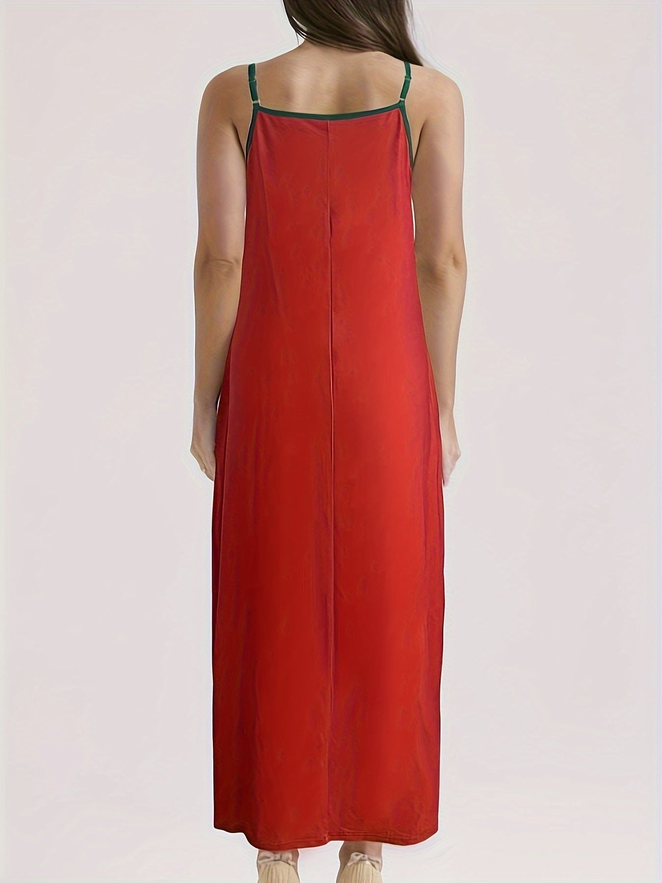 A-Line Dresses - V-neck Strap Long Digital Printing Ladies Dress