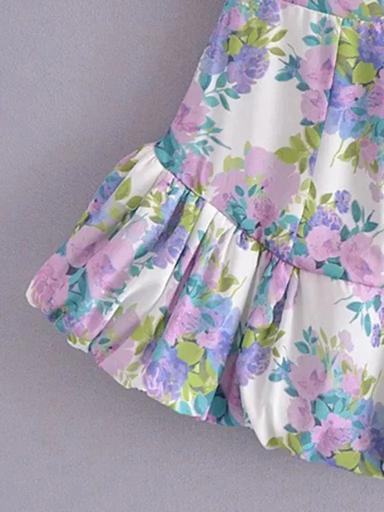 💃🔥Vintage Damen-Minikleid mit floralem Remi-Ausschnitt, Puffärmeln und tiefem Ausschnitt💃🔥