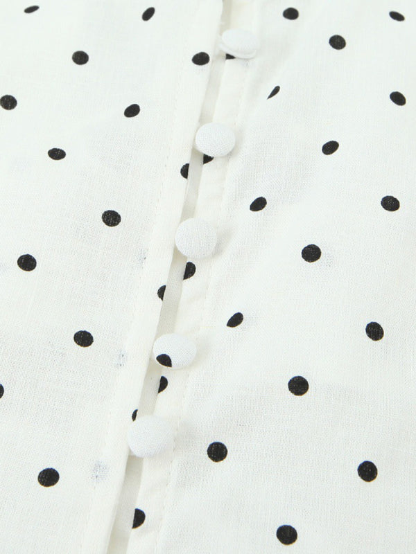 Cami Dresses - Fashionable suspender polka dot print single-breasted dress