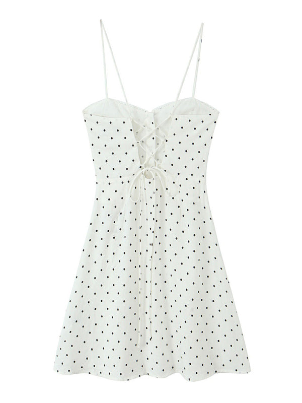 Cami Dresses - Fashionable suspender polka dot print single-breasted dress