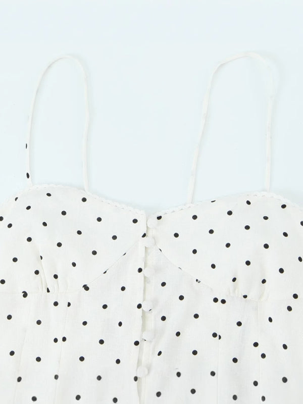 Cami Dresses - Fashionable suspender polka dot print single-breasted dress