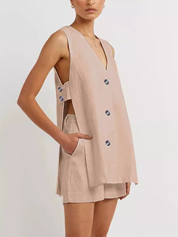Matching Sets - New style sleeveless shorts two-piece suit, fashionable and comfortable, can be worn as outdoor women's home clothes