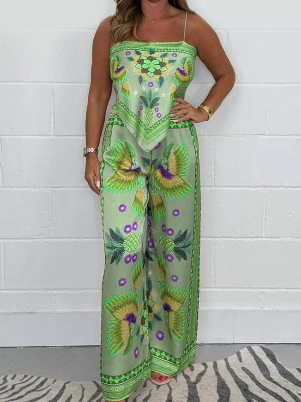 Matching Sets - New Fashion Casual Sexy Suspender Printed Loose Women's Trousers Set