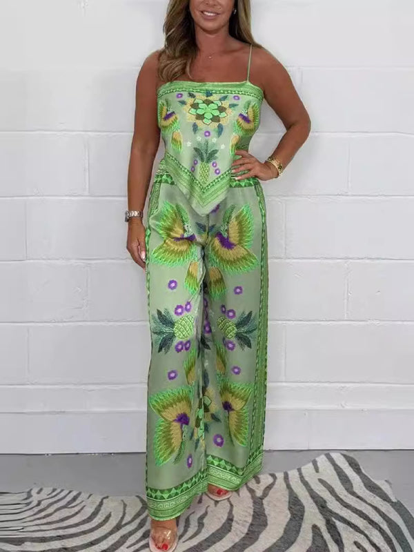 Matching Sets - New Fashion Casual Sexy Suspender Printed Loose Women's Trousers Set