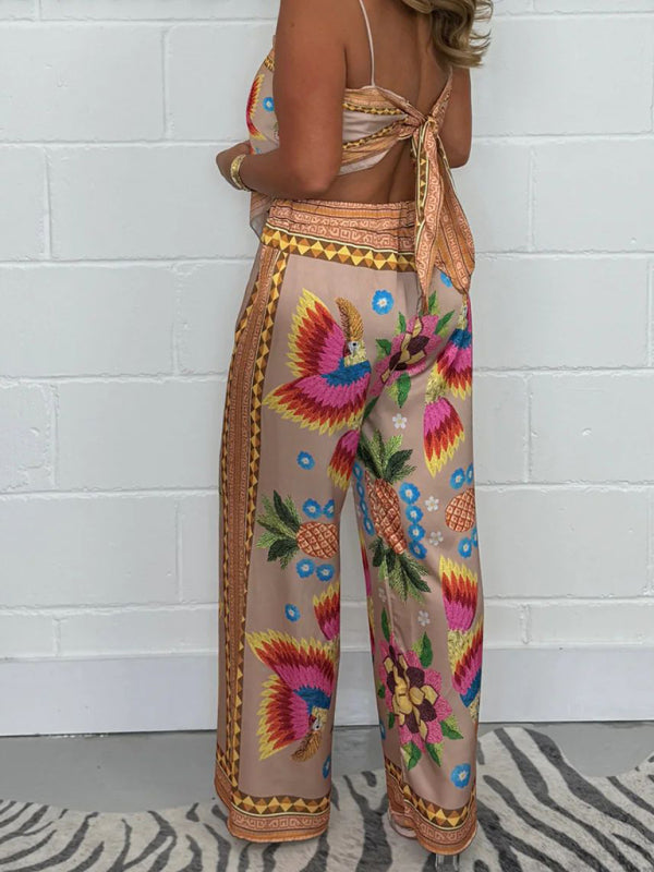 Matching Sets - New Fashion Casual Sexy Suspender Printed Loose Women's Trousers Set