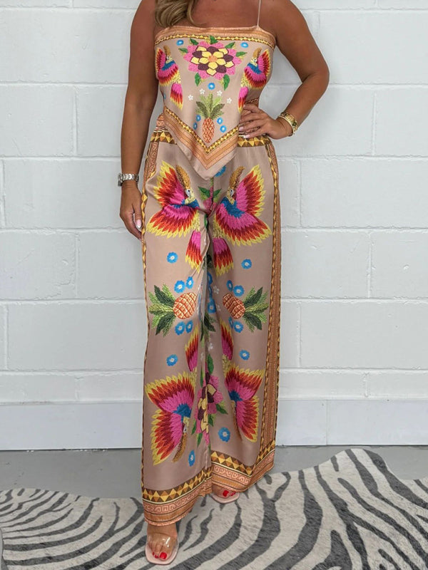 Matching Sets - New Fashion Casual Sexy Suspender Printed Loose Women's Trousers Set