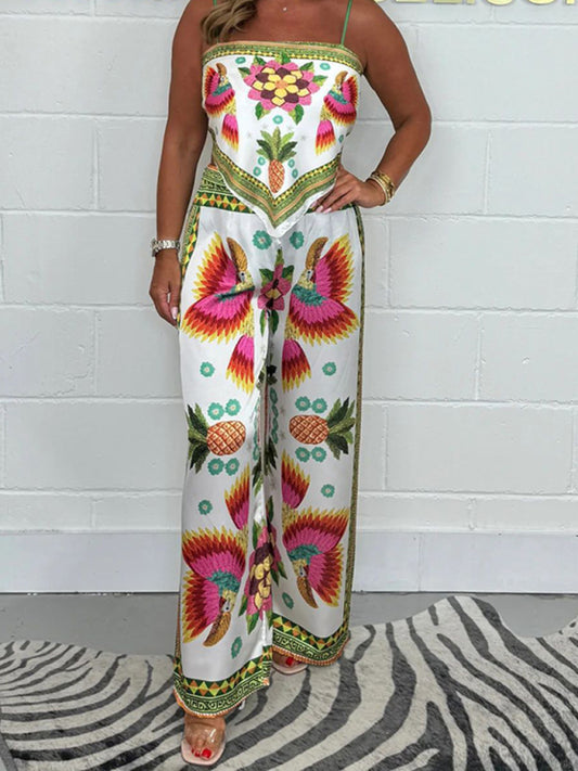 Matching Sets - New Fashion Casual Sexy Suspender Printed Loose Women's Trousers Set