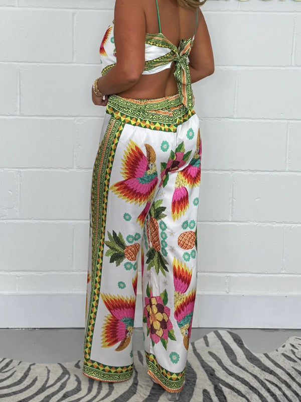 Matching Sets - New Fashion Casual Sexy Suspender Printed Loose Women's Trousers Set