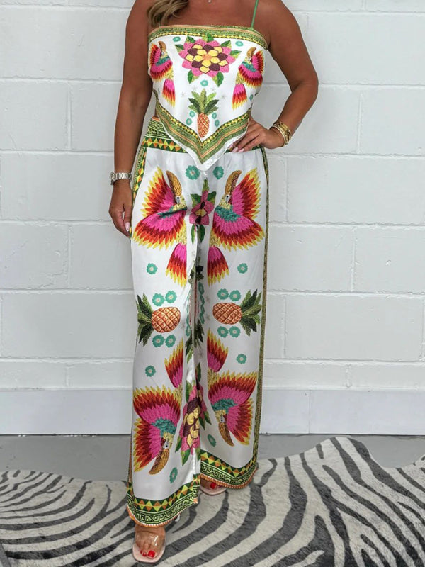 Matching Sets - New Fashion Casual Sexy Suspender Printed Loose Women's Trousers Set