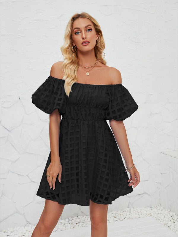 Casual Dresses - Ladies new fashion one shoulder lantern sleeve sexy backless dress