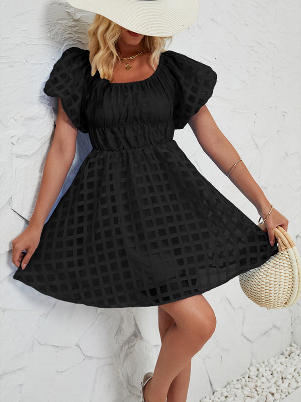 Casual Dresses - Ladies new fashion one shoulder lantern sleeve sexy backless dress